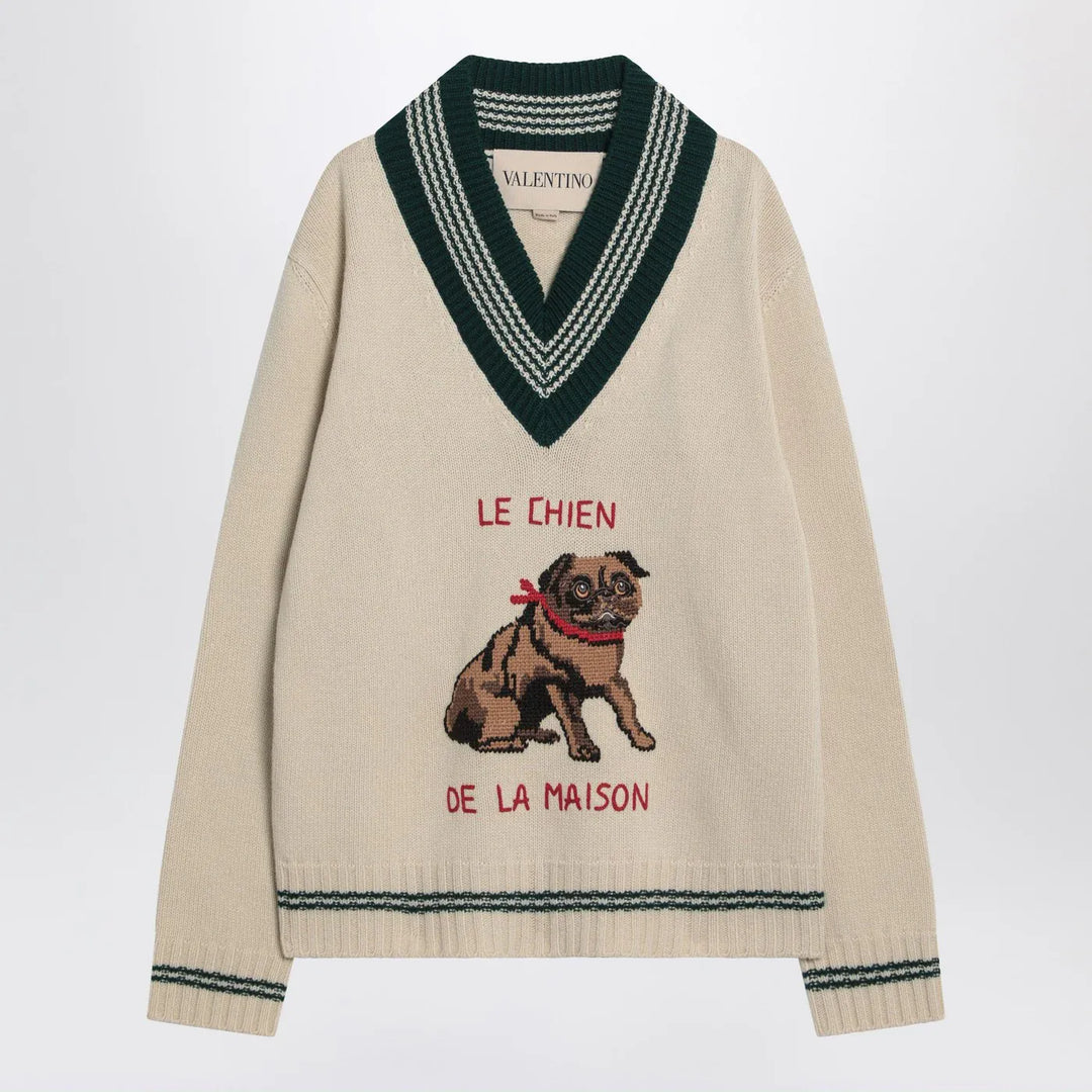 Valentino - Butter-coloured sweater with Le Chien de la Maison embroidery Brand Shirts &amp; Tops L