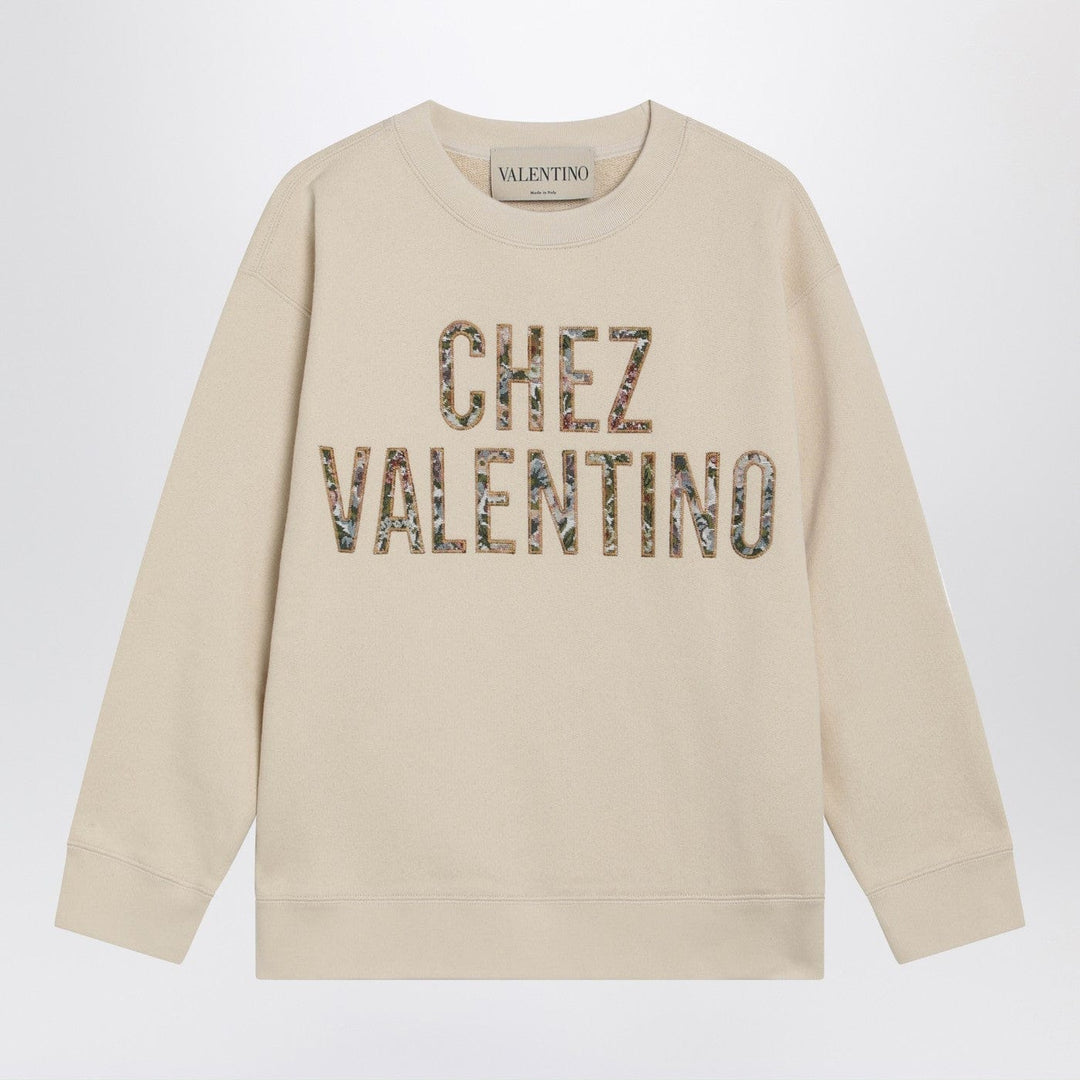 Shirts & Tops Valentino - Ivory cotton sweatshirt with Chez Valentino floral motif Brand