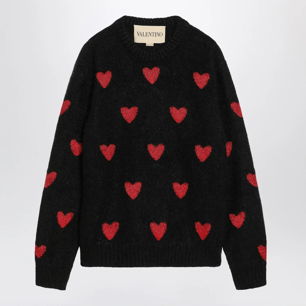 Valentino - Jacquard heart pattern sweater black/red Brand Shirts & Tops L