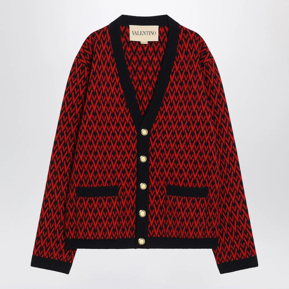 Valentino - Jacquard patterned cardigan Toute la V red/navy blue Brand Shirts & Tops M
