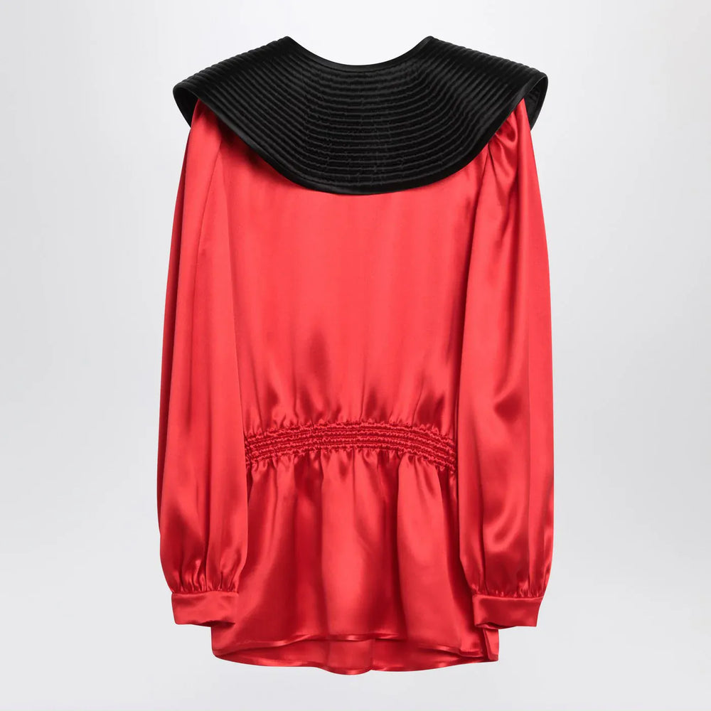 Valentino - Red silk blouse with black collar Brand Shirts & Tops 42  IT