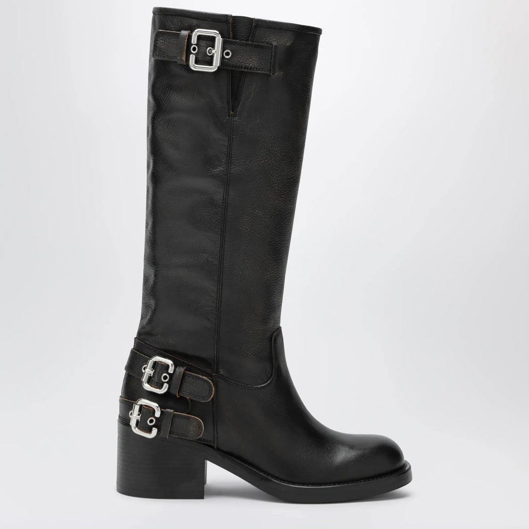 Chloé - Dakota knee-high biker boots in black leather Brand Shoes 36 IT