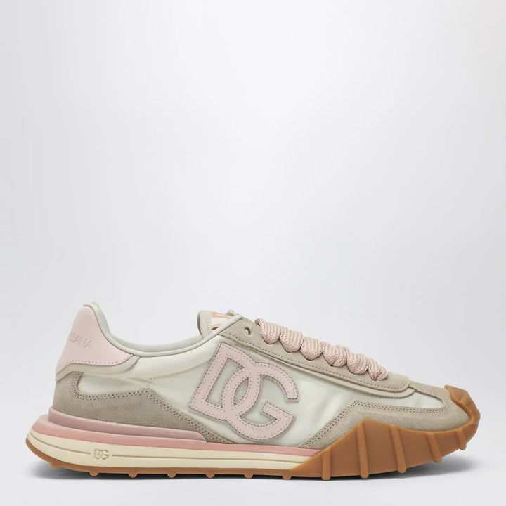 Dolce&amp;Gabbana - DG Athletic Sneakers in ivory and pink fabric and leather Brand Shoes 35,5 IT
