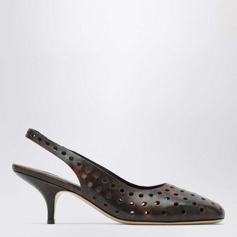Shoes Dries Van Noten - Brown aged leather perforated slingback shoes - 38,5 IT Brand