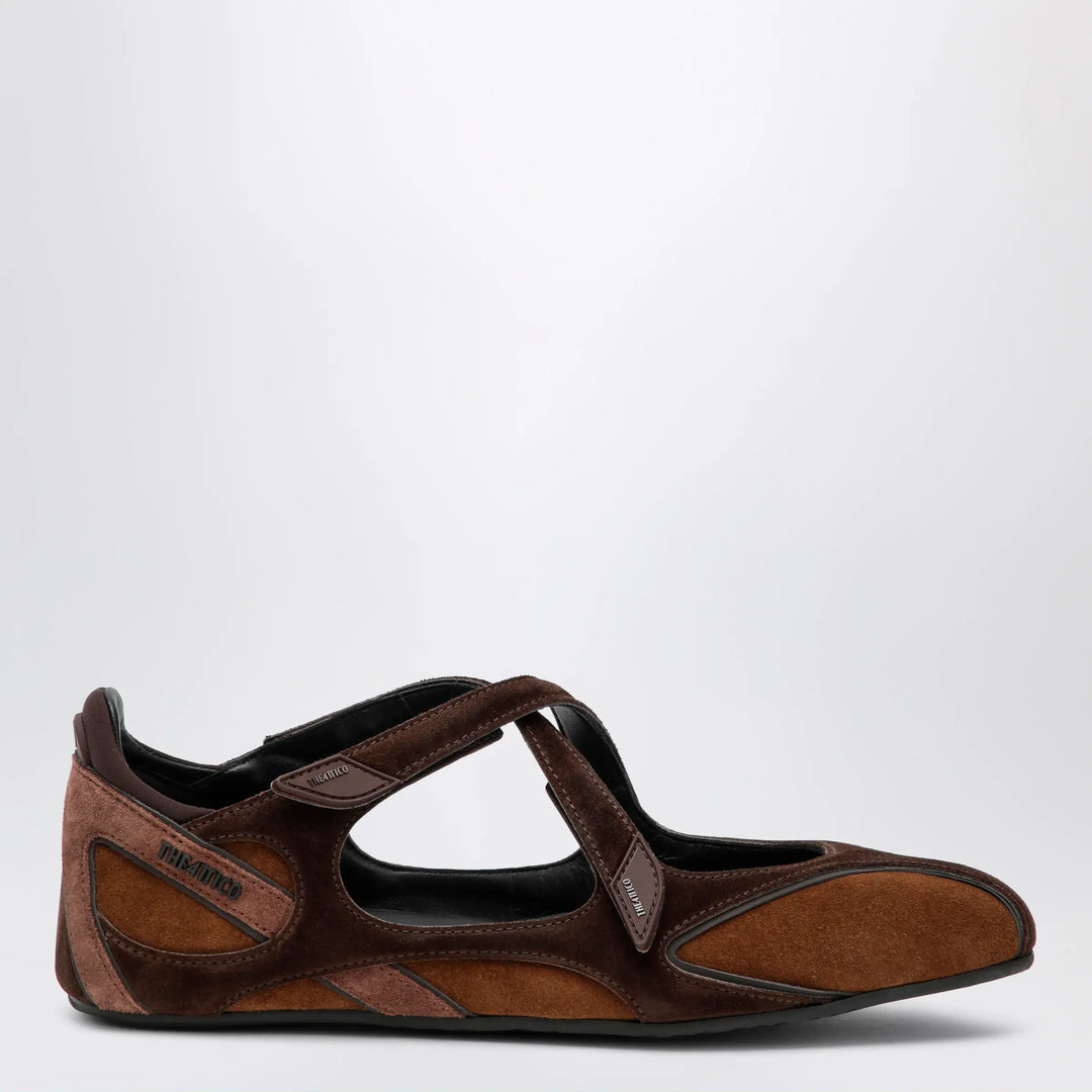 The Attico - Floor 01 suede ballerina-sneaker flats in brown Brand Shoes 36 IT