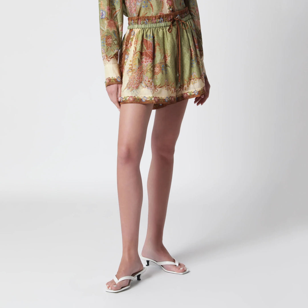 ZIMMERMANN - Khaki floral silk Indra relaxed shorts Brand Shorts 0