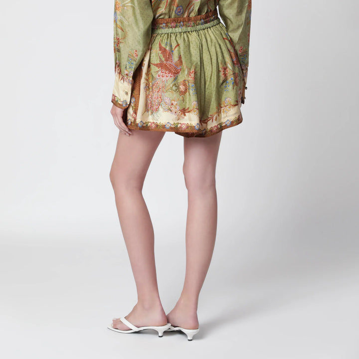 ZIMMERMANN - Khaki floral silk Indra relaxed shorts Brand Shorts
