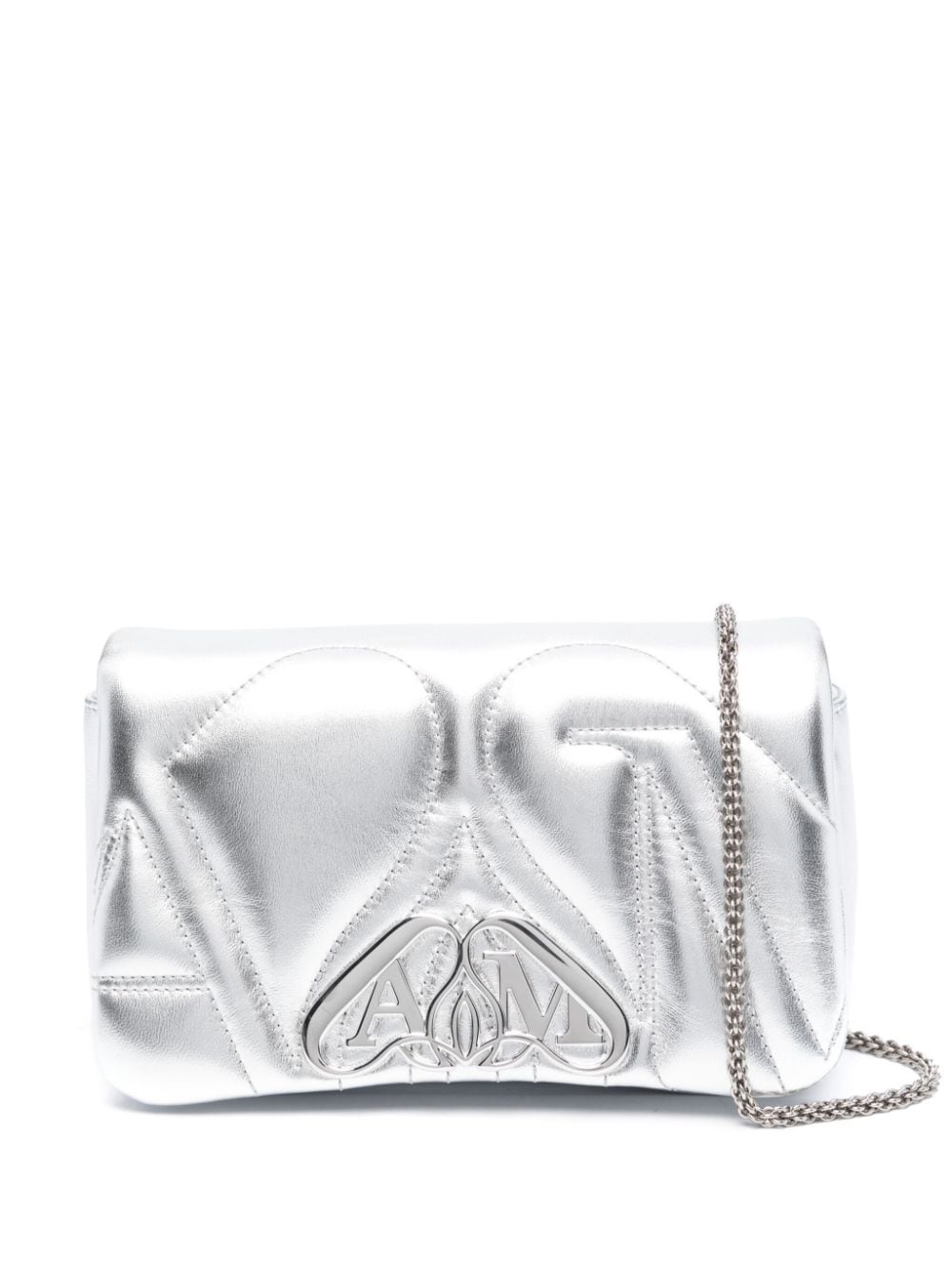 Alexander Mcqueen Shoulder UNI Alexander McQueen Shoulder Bags Silver Alexander McQueen Silver Metallic Leather Bag with Chain Strap Brand