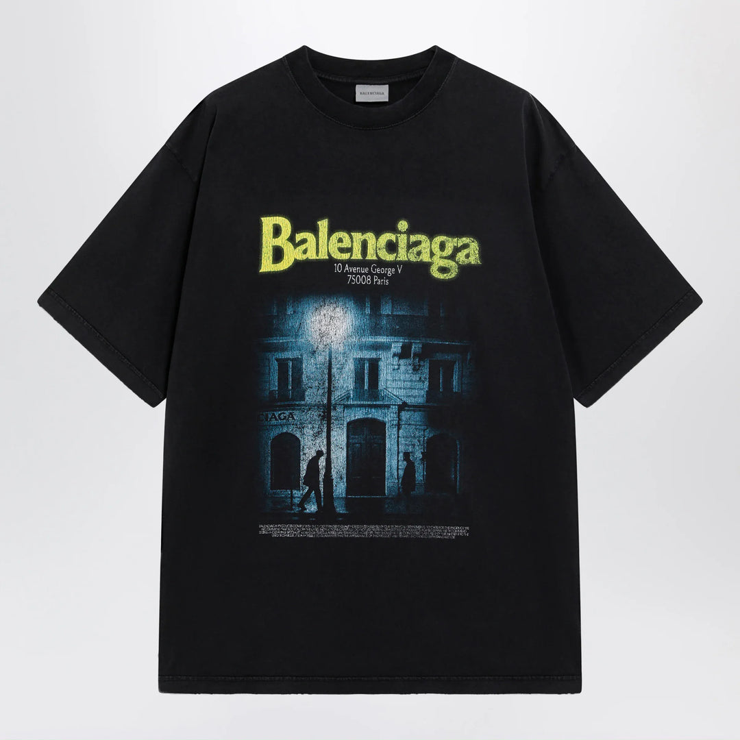 Balenciaga - The Address men’s regular-fit T-shirt in faded black cotton Brand T-Shirt
