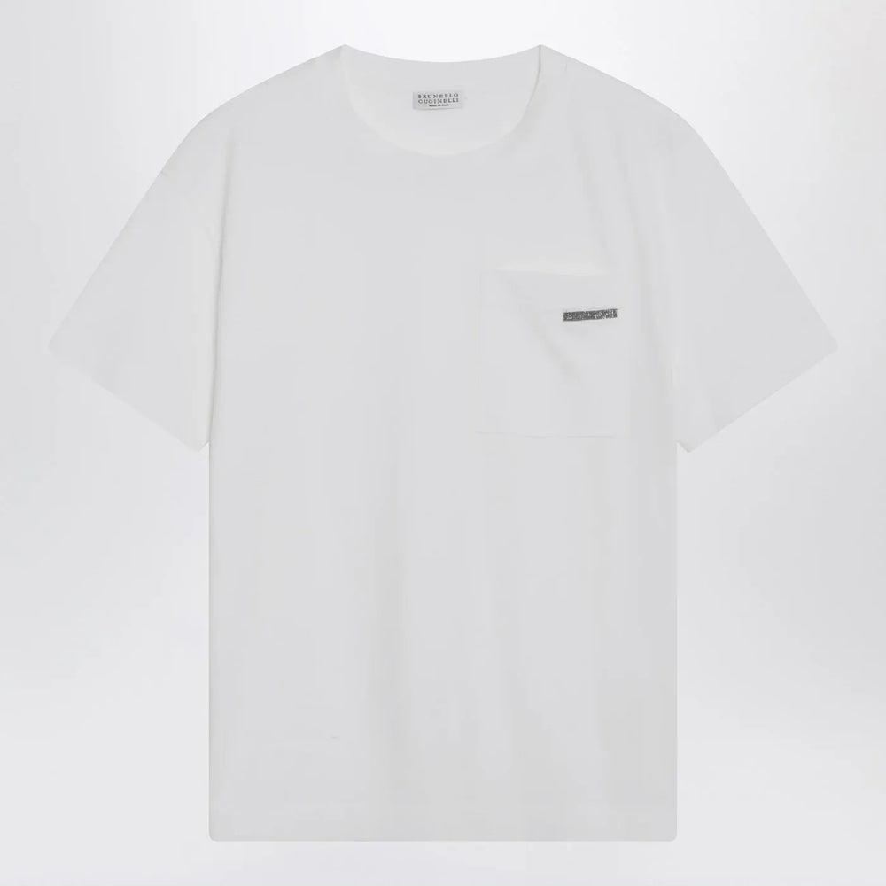 Brunello Cucinelli - White cotton T-shirt with Shiny Tab Brand T-Shirt XS