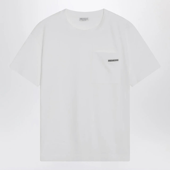 Brunello Cucinelli - White cotton T-shirt with Shiny Tab Brand T-Shirt XS