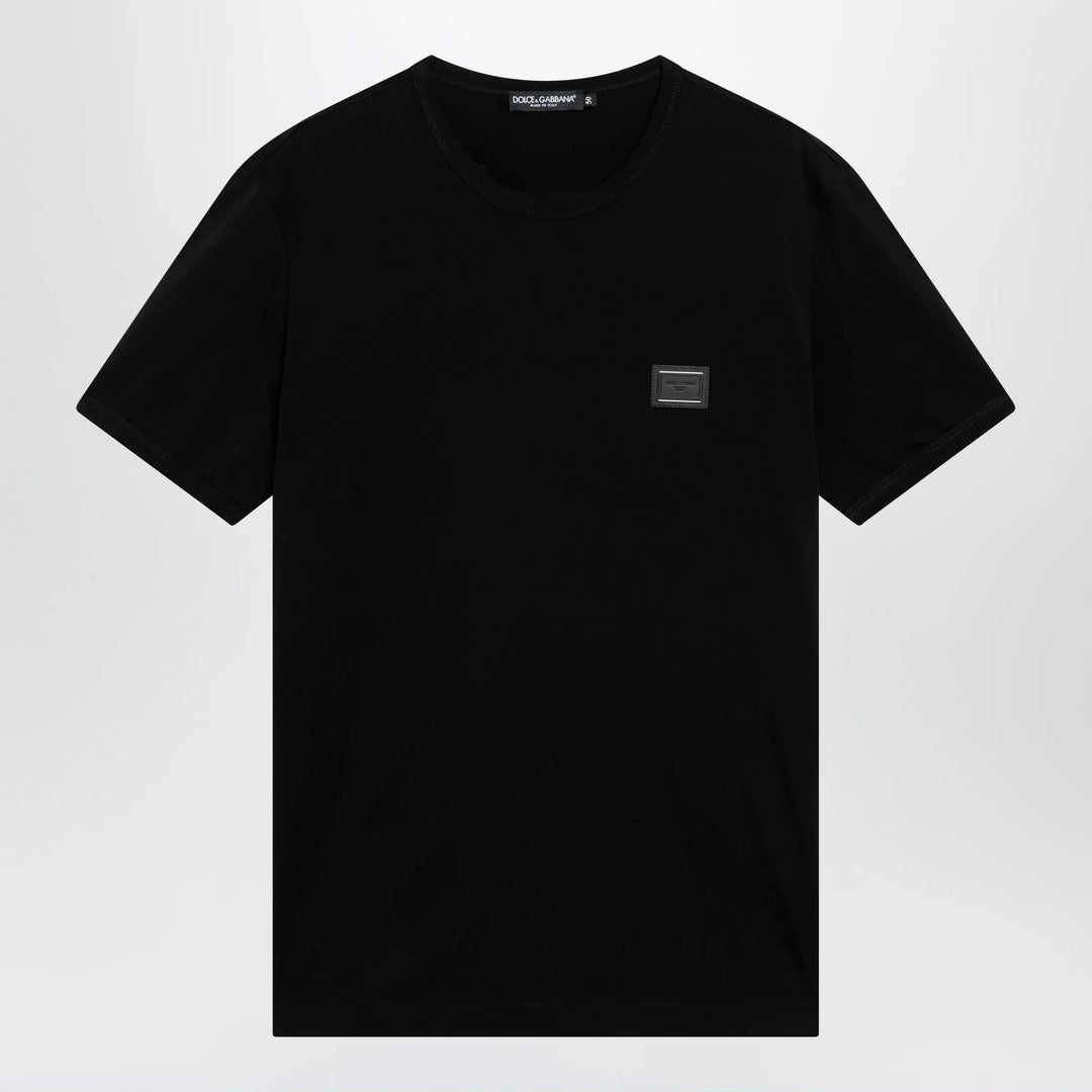 Dolce&amp;Gabbana - Cotton T-shirt with logo plaque in black Brand T-Shirt
