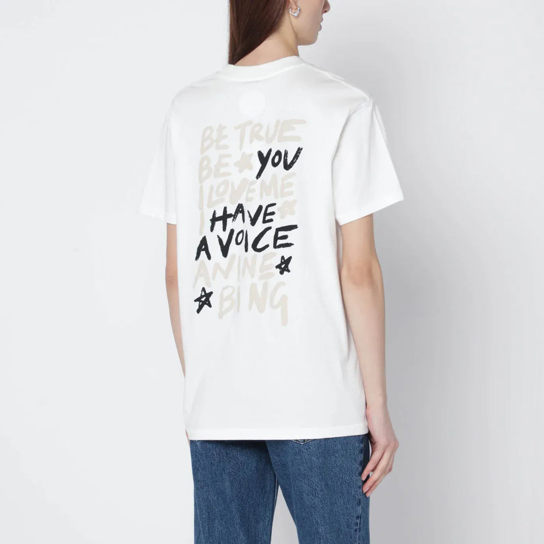 ANINE BING - Ivory T-shirt with logo print Brand T-Shirts