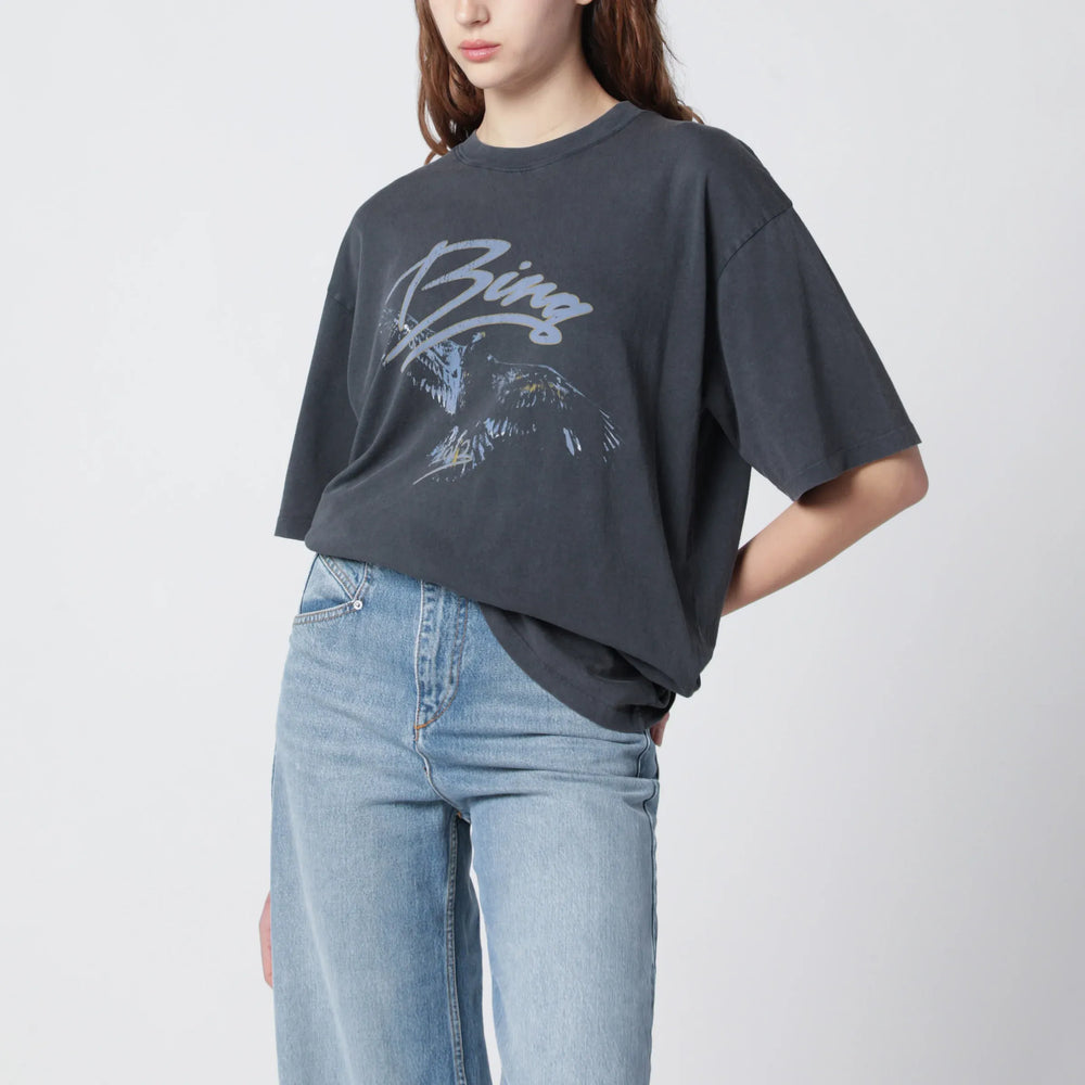 ANINE BING - Spencer Eagle washed black T-shirt Brand T-Shirts S