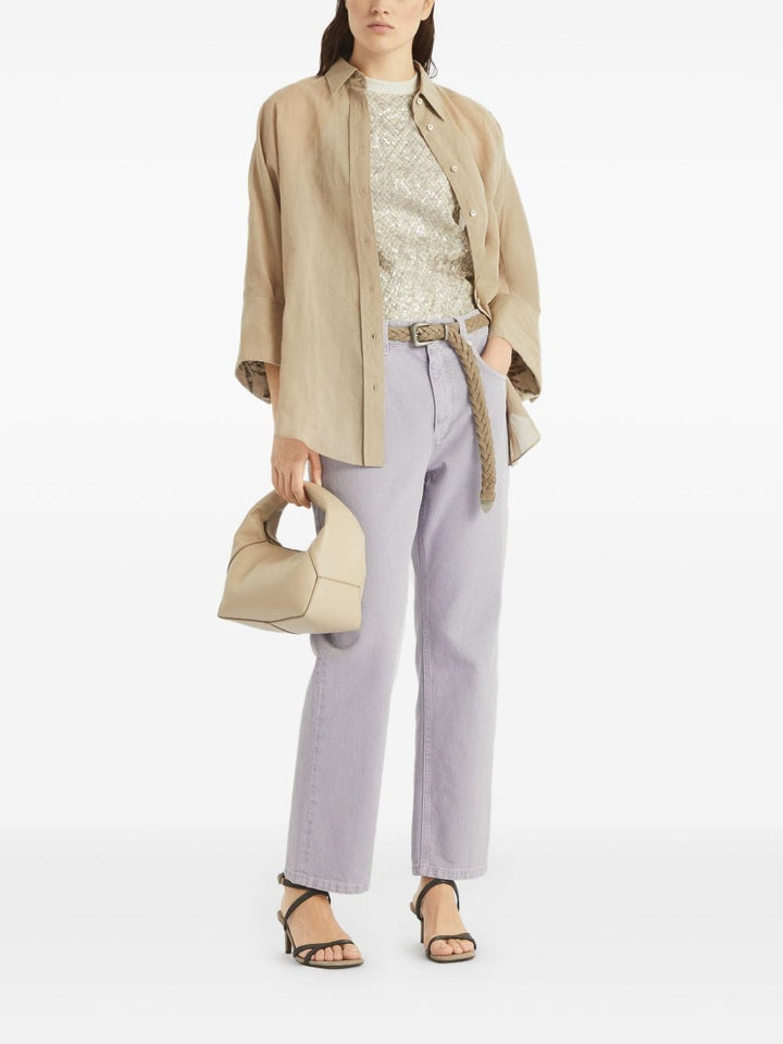 Brunello Cucinelli Topwear Brunello Cucinelli Beige Top Brunello Cucinelli Beige Neck Top – Elegant Italian Craftsmanship Brand