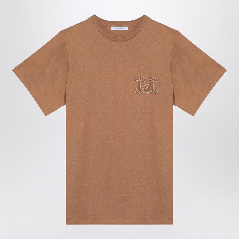 Max Mara Topwear XS Max Mara Oversized beige cotton T-shirt with logo embroidery Max Mara Oversized beige cotton T-shirt with logo embroidery Brand