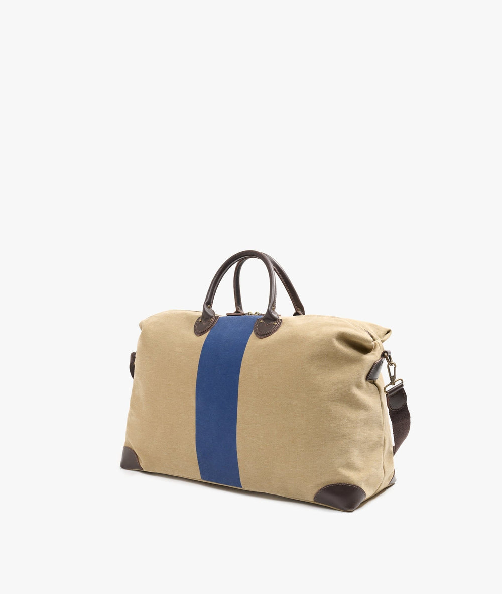 My Style Bags Travel Bags My Style Bags Harvard Stripe Duffel Travel Bag in Beige with Blue Stripes for Men Brand