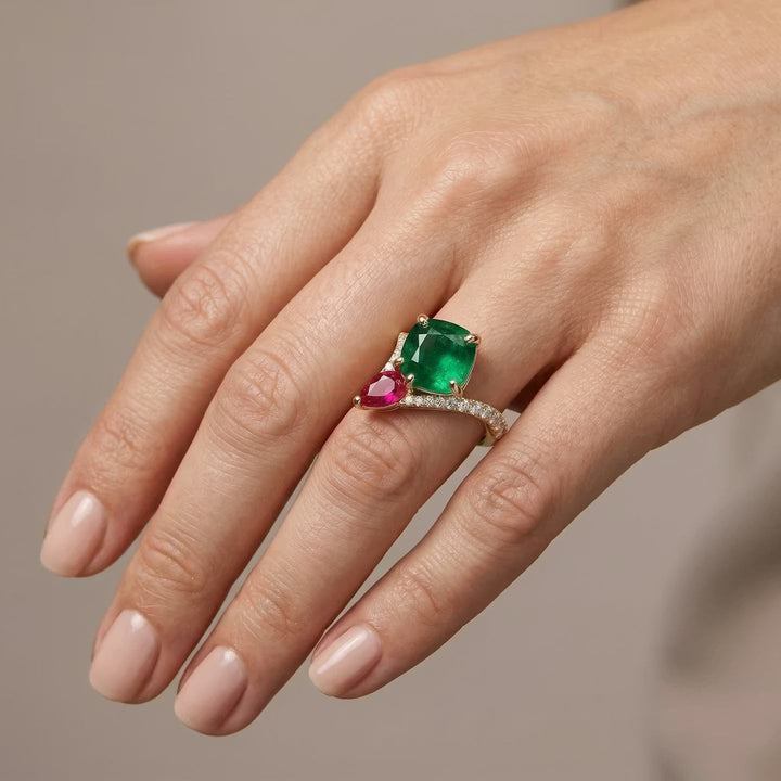 LEIBISH 4.50ct Emerald &amp; Ruby Two-Stone Diamond Ring