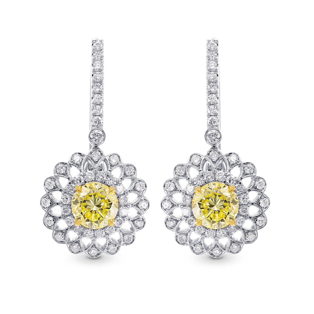 LEIBISH 1.55ct Fancy Yellow Round Brilliant Halo Drop Earrings