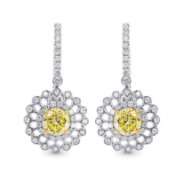 LEIBISH 1.55ct Fancy Yellow Round Brilliant Halo Drop Earrings