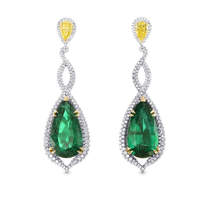 LEIBISH 15.17ct Zambian Emerald &amp; Canary Yellow Diamond Earrings