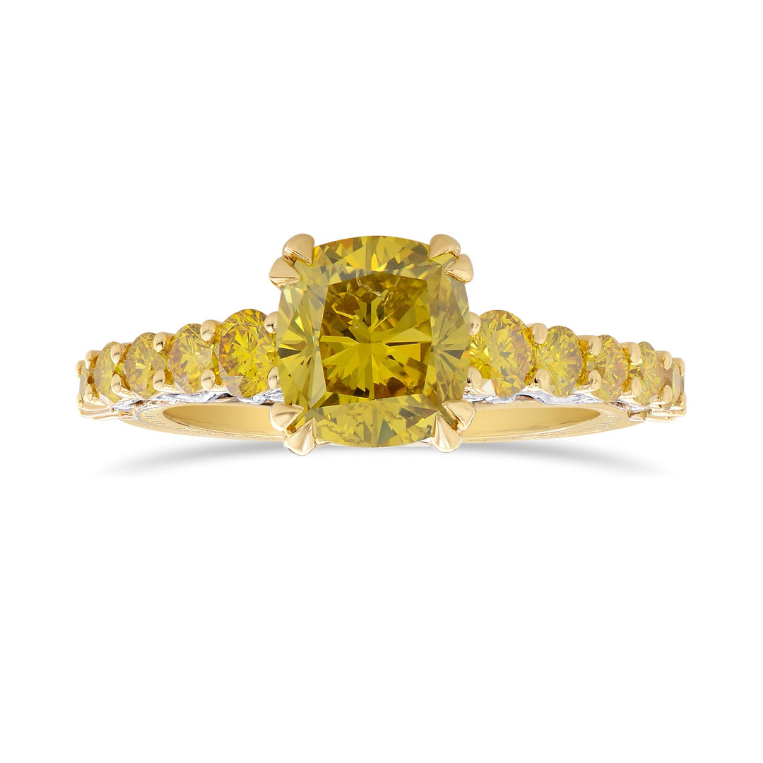 LEIBISH 2.02ct Fancy Deep Brownish Yellow Cushion Diamond Ring