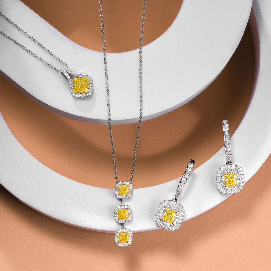 LEIBISH 1.24ct Fancy Yellow Cushion Diamond Drop Pendant