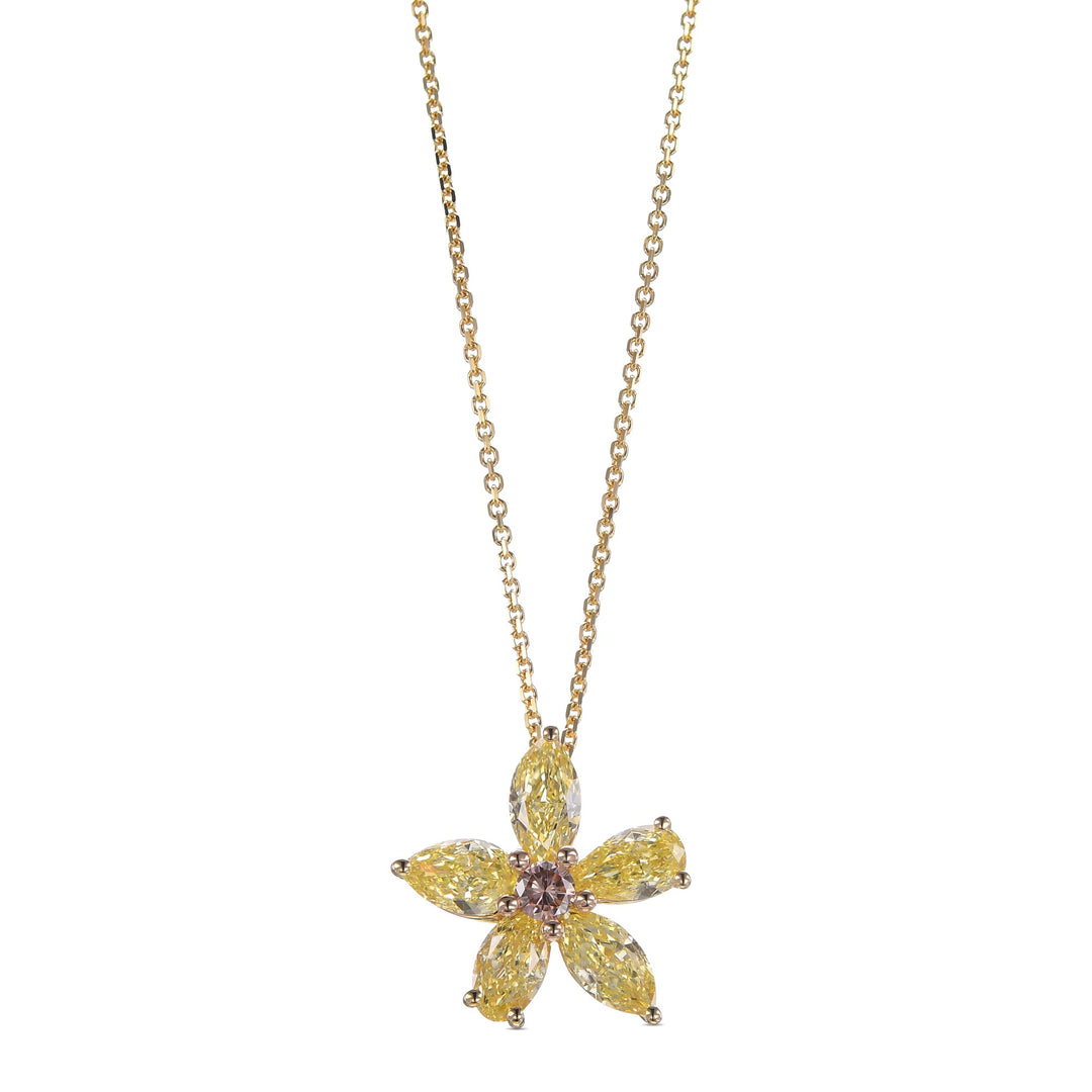LEIBISH 1.19ct Fancy Yellow &amp; Orangy Pink Diamond Floral Pendant