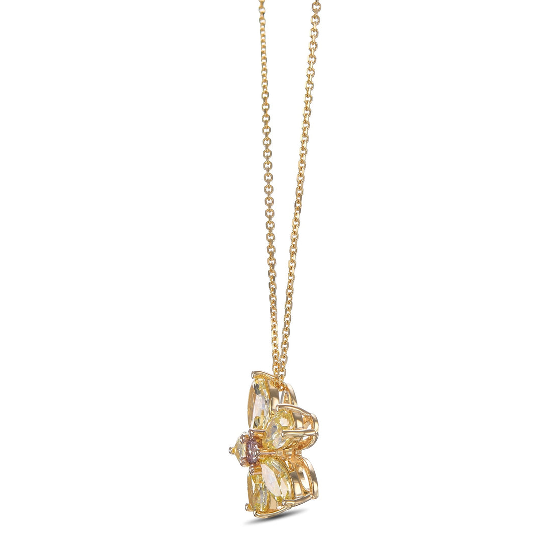 LEIBISH 1.19ct Fancy Yellow &amp; Orangy Pink Diamond Floral Pendant
