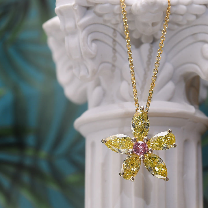 LEIBISH 1.19ct Fancy Yellow &amp; Orangy Pink Diamond Floral Pendant