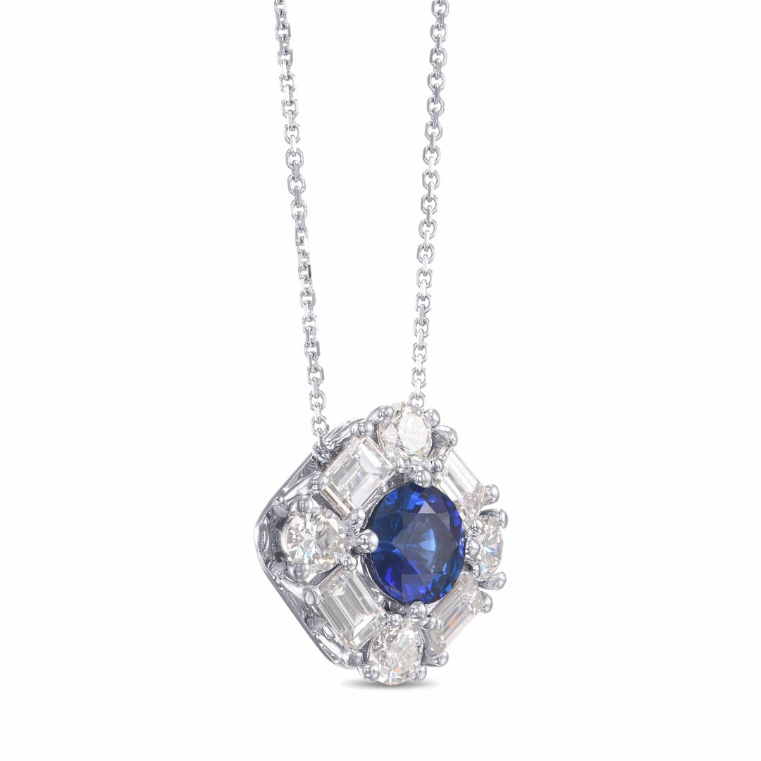 LEIBISH 0.66ct Round Blue Sapphire &amp; Baguette Diamond Pendant
