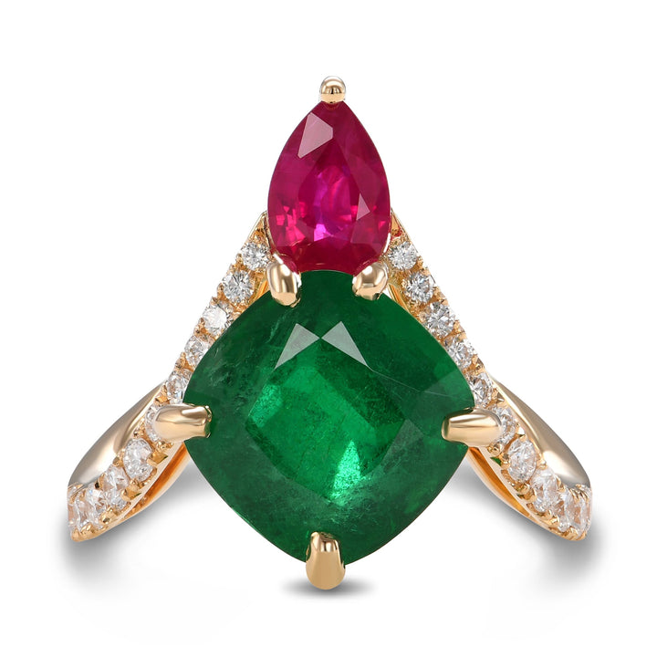 LEIBISH 4.50ct Emerald &amp; Ruby Two-Stone Diamond Ring