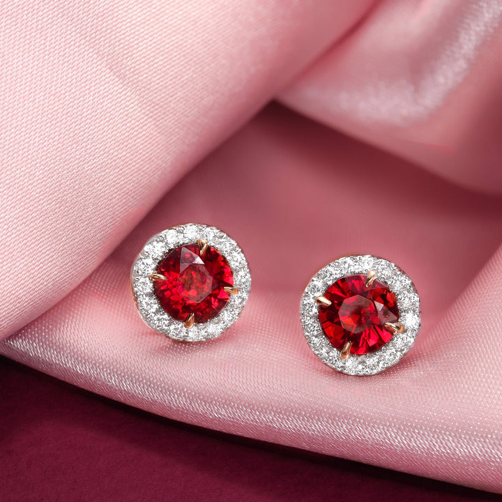 LEIBISH 1.71ct Round Red Ruby &amp; Diamond Halo Earrings