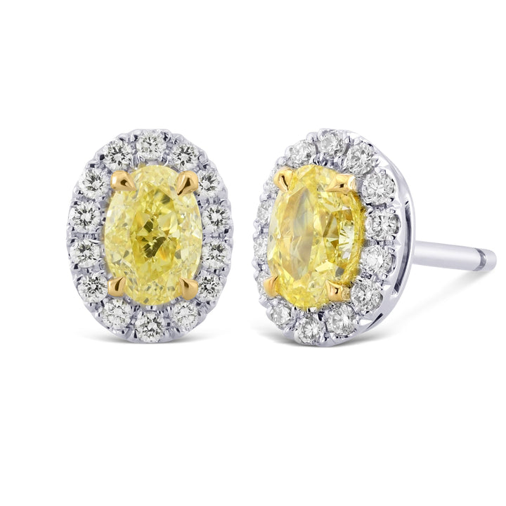 LEIBISH 1.00ct Fancy Yellow Oval Diamond Halo Earrings