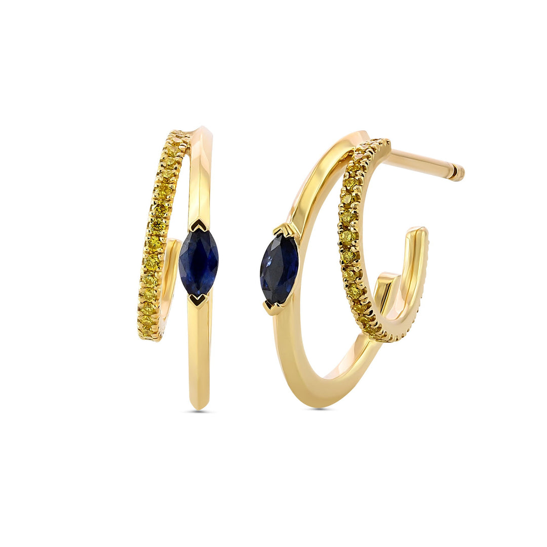 LEIBISH Blue Sapphire &amp; Fancy Vivid Yellow Diamond Hoop Earrings