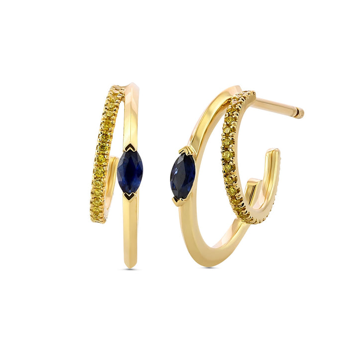 LEIBISH Blue Sapphire &amp; Fancy Vivid Yellow Diamond Hoop Earrings