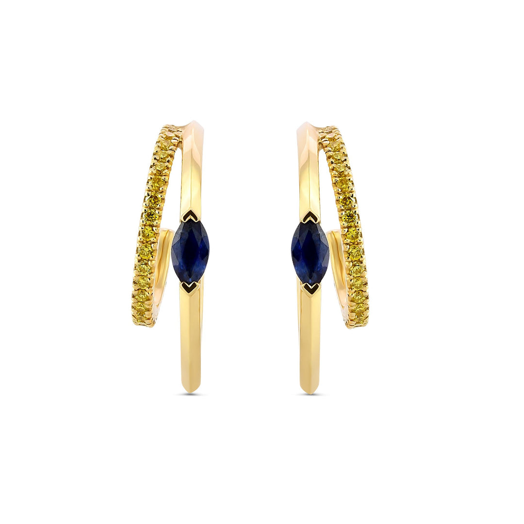 LEIBISH Blue Sapphire &amp; Fancy Vivid Yellow Diamond Hoop Earrings