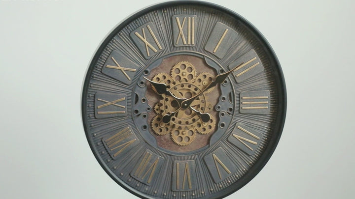 Mr Brown Round Industrial  Moving Cogs Wall Clock