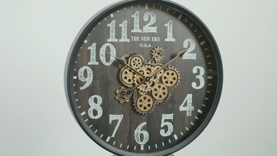 Woodie Round Moving Cogs Wall Clock