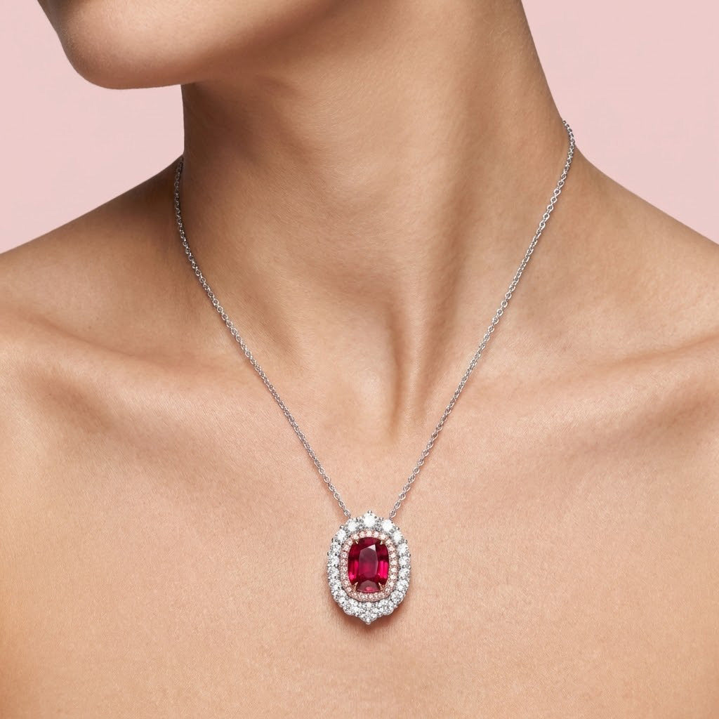 LEIBISH 2.29ct Pigeon Blood Ruby Double Halo Pendant