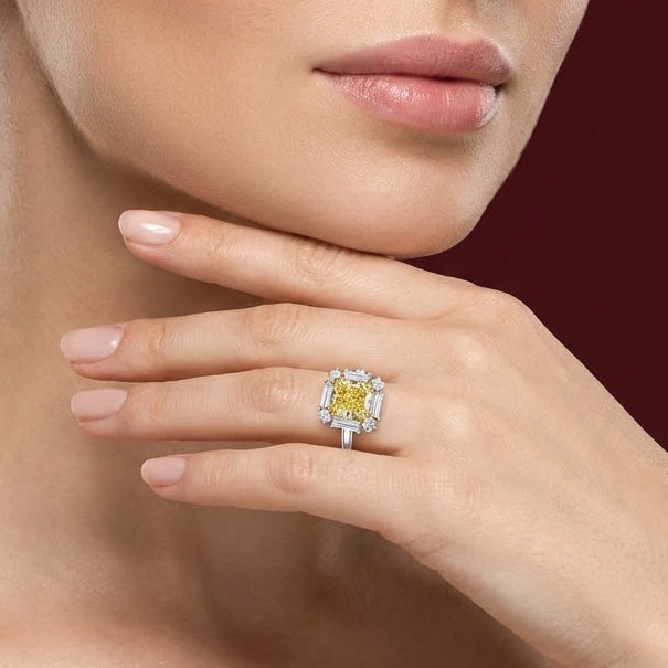 LEIBISH 2.23ct Fancy Yellow Cushion Diamond Halo Ring
